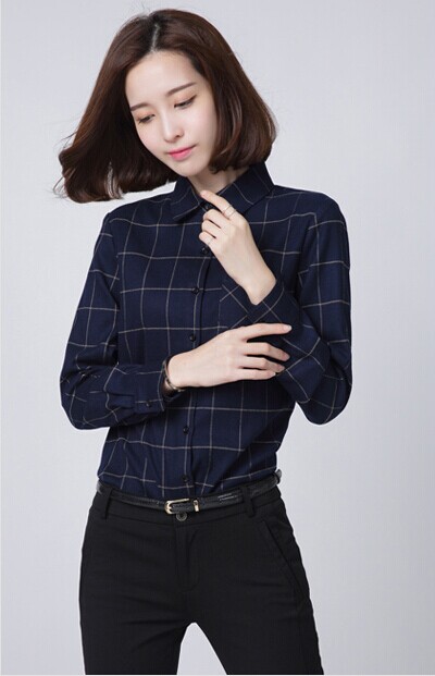 藏藍格子女襯衫