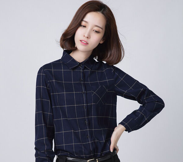 藏藍格子女襯衫