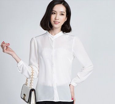女士白色長袖雪紡襯衫 女士白色長袖雪紡襯衫