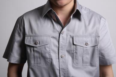 灰色短袖純棉吸汗工作服訂做細節圖