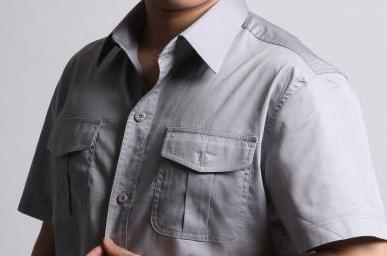 灰色短袖純棉吸汗工作服訂做細節圖